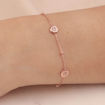 Sıralı Yuvarlak Taşlı Rose Gümüş Bileklik