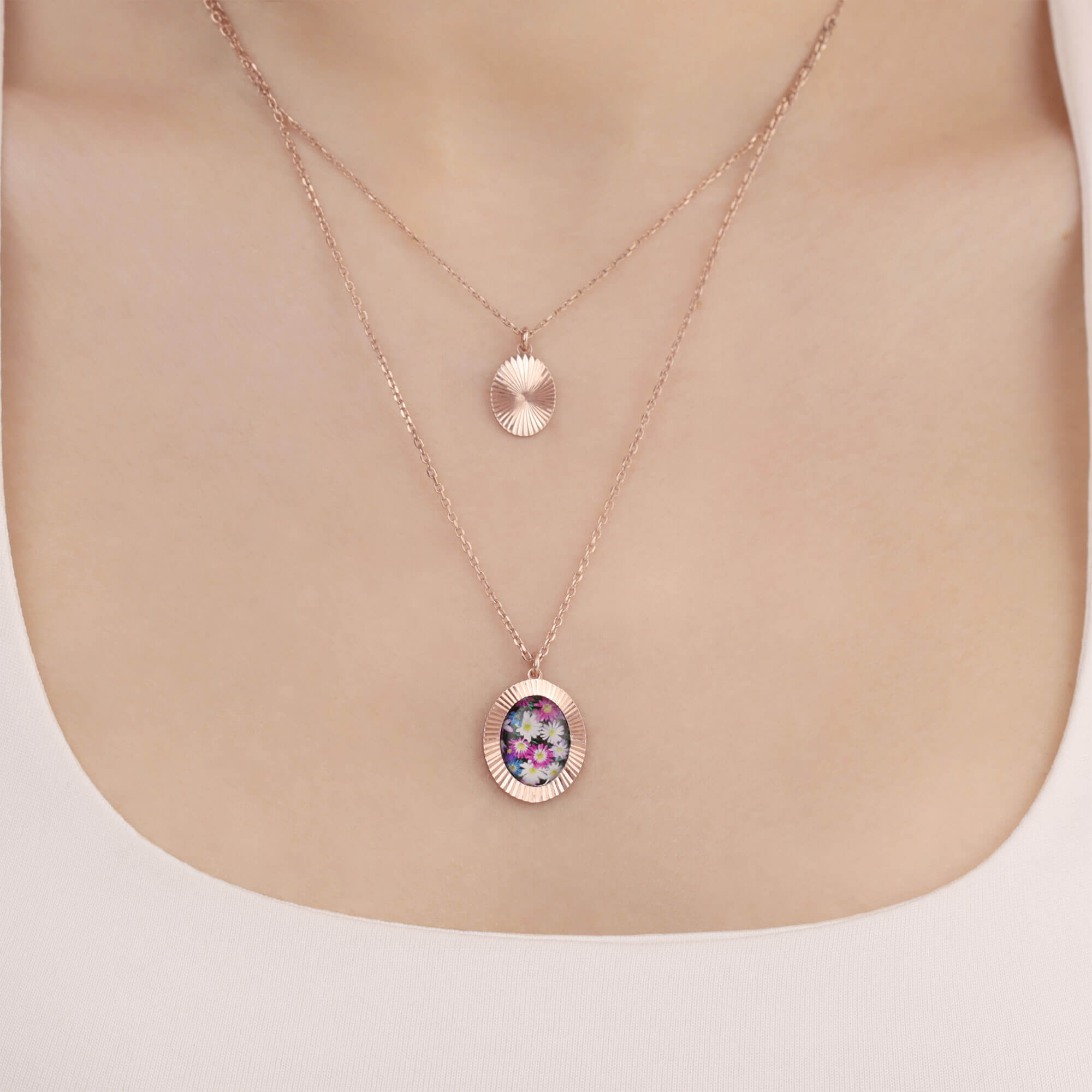 İkili Bohem Rose Gümüş Kolye İkili Bohem Rose Gümüş Kolye