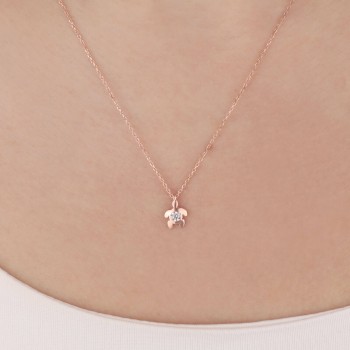 Kaplumbağa Figürlü Zirkon Taşlı Minimal Gümüş Kolye