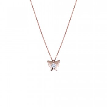 Kelebek Figürlü Zirkon Taşlı Minimal Gümüş Kolye