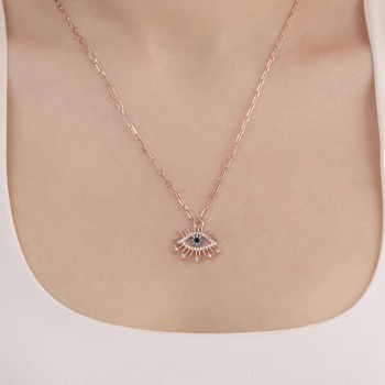 Mavi Göz Kirpik Rose Gümüş Kolye Mavi Göz Kirpik Rose Gümüş Kolye