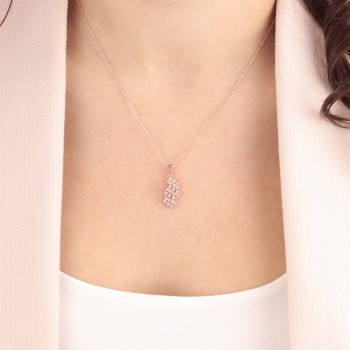 Mini Baget Taşlı Rose Gümüş Kolye
