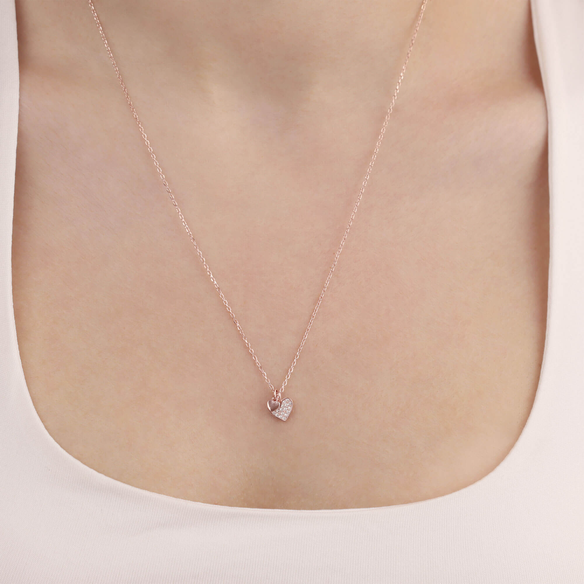 Minimal Çift Kalp Rose Gümüş Kolye Minimal Çift Kalp Rose Gümüş Kolye