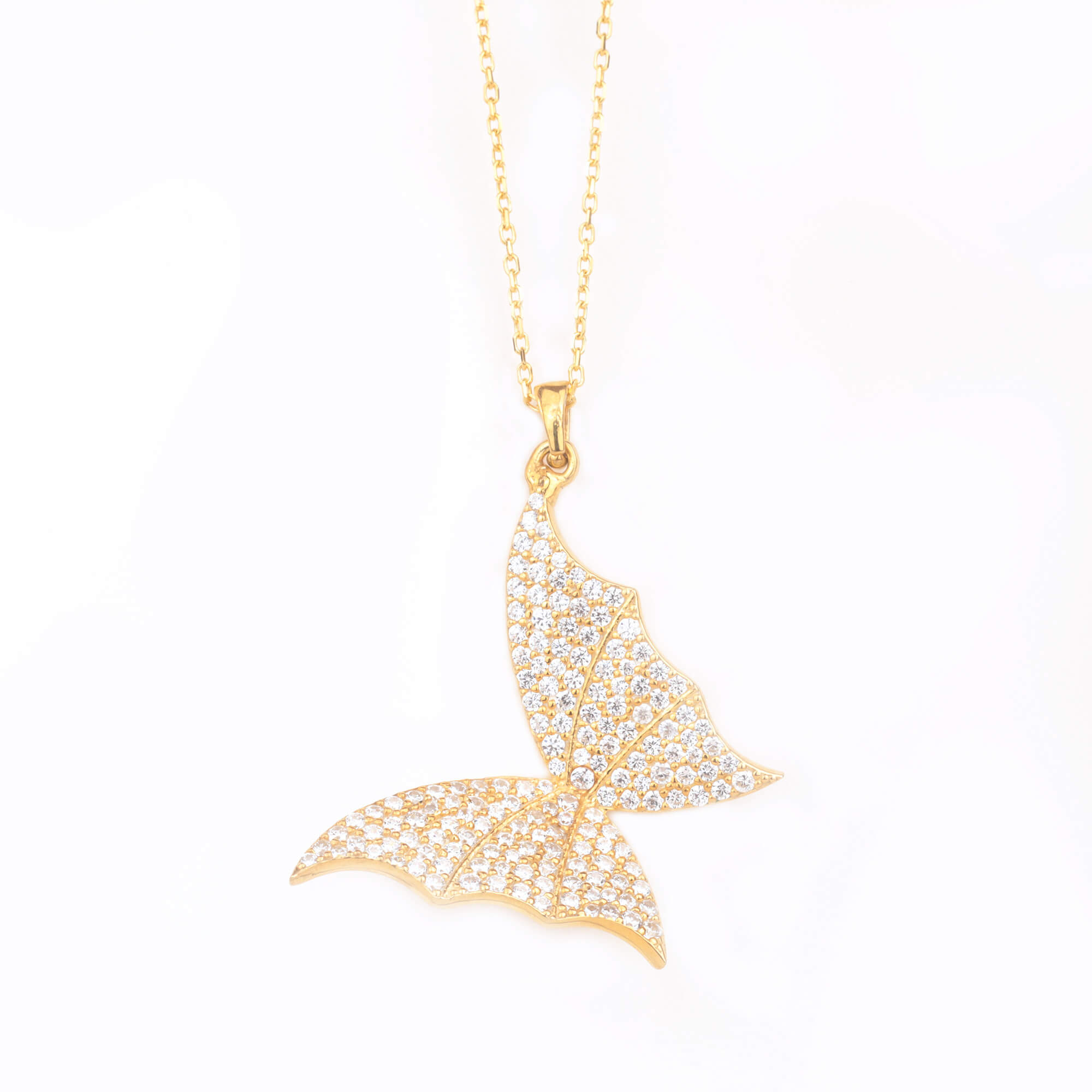 Zirkon Taşlı Gold Kelebek Gümüş Kolye Zirkon Taşlı Gold Kelebek Gümüş Kolye