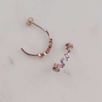 Ametist Yarım Halka Zig Zag Bagetli Gümüş Küpe (2 cm)