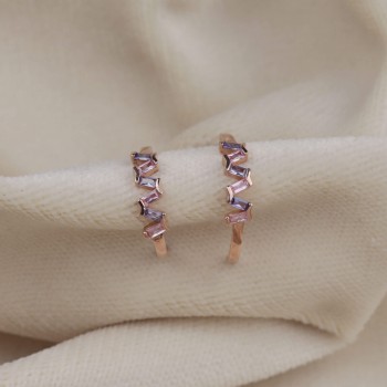 Ametist Yarım Halka Zig Zag Bagetli Gümüş Küpe (2 cm)