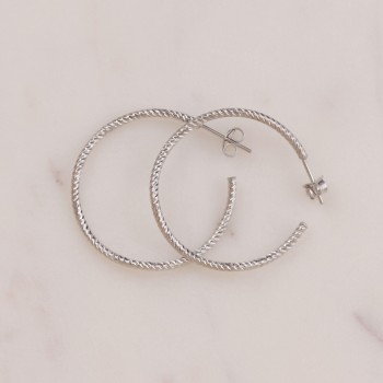 İtalyan Burgu Pimli Dalgalı Halka Gümüş Küpe (3.2 cm) İtalyan Burgu Pimli Dalgalı Halka Gümüş Küpe (3.2 cm)