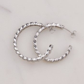 Taşlı Zincir Yarım Halka Gümüş Küpe (3 cm)