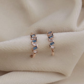 Turkuaz Yarım Halka Zig Zag Bagetli Gümüş Küpe (2 cm)